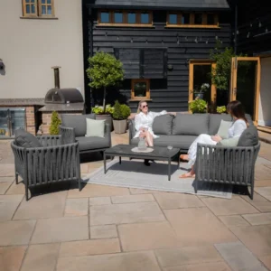Oak Garden Land - Milan Rope Weave Small Corner with Rectangular Coffee Table & 2 Armchairs - Charcoal