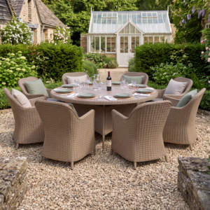 Oak Garden Land - Turin 8 Seat Round Rattan Dining Set - Natural