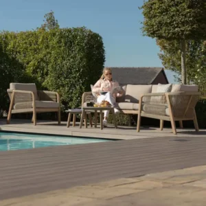 Oak Garden Land - Martinique Rope Weave 3 Seat Sofa Set with 2 Lounge Armchairs & 2 Round Coffee Tables