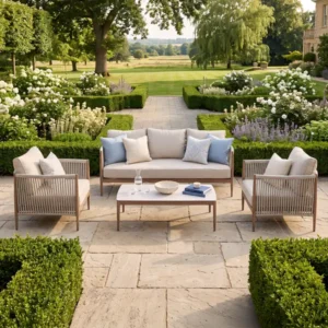 Oak Garden Land - Havana Rope Weave 3 Seat Sofa Set with Rectangular Coffee Table - Ceramic Glass
