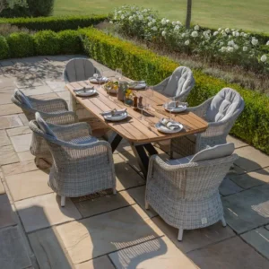Oak Garden Land - Jakarta Teak Oval Dining Table with 6 Rattan Oxford Hertiage Rattan Dining Chairs