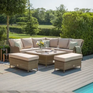 Oak Garden Land - Winchester Royal Corner Rattan Dining Set with Ice Bucket & Rising Table - Ceramic Glass