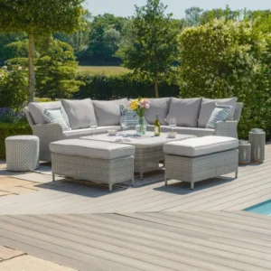 Oak Garden Land - Oxford Royal Rattan Corner Dining Sofa Set with Ice Bucket & Rising Table - Ceramic Glass