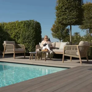 Oak Garden Land - Martinique Rope Weave 2 Seat Sofa Set with 2 Lounge Armchairs & 2 Round Coffee Tables