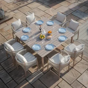 Oak Garden Land - Havana Rope Weave 8 Seat Square Dining Set