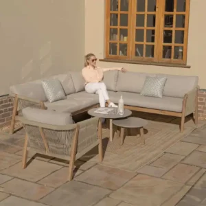 Oak Garden Land - Martinique Rope Weave Corner Sofa Set with Lounge Armchair & 2 Round Coffee Tables