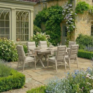Oak Garden Land - Valencia Reclining 6-8 Seat Aluminium Extending Garden Dining Set - Latte