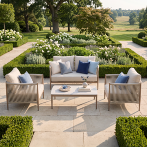 Oak Garden Land - Havana Rope Weave 2 Seat Sofa Set with Rectangular Coffee Table - Ceramic Glass