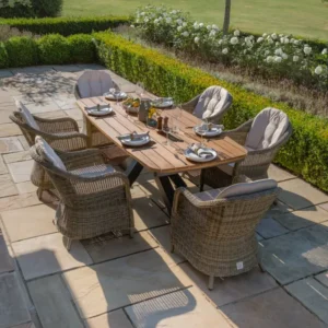 Oak Garden Land - Jakarta Teak Oval Dining Table with 6 Rattan Winchester Heritage Rattan Dining Chairs