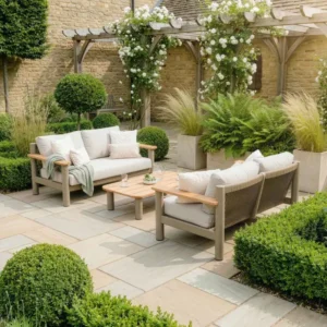 Oak Garden Land - Sicily Rope Weave Garden Sofa Set with Coffee Table & 2x 2 Seat Sofas - Café
