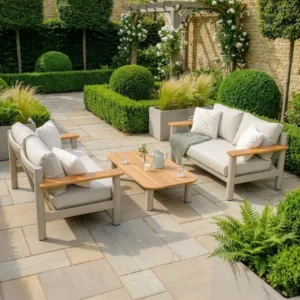 Oak Garden Land - Sicily Rope Weave Garden Sofa Set with Coffee Table & 2x 2 Seat Sofas - Latte