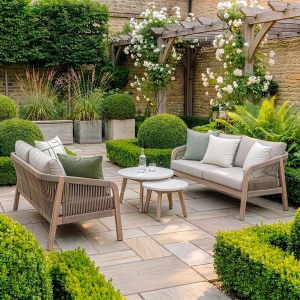Oak Garden Land - Antigua Rope Weave 2 Seat Sofa Set with Round Coffee Tables