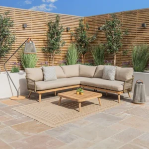 Oak Garden Land - Bali Rope Weave Corner Sofa Set with Large Square Coffee Table