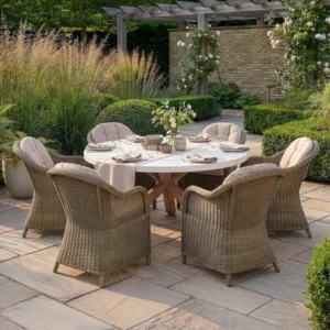 Oak Garden Land - Antigua 6 Seat Round Dining Set with Winchester Heritage Rattan Dining Chairs