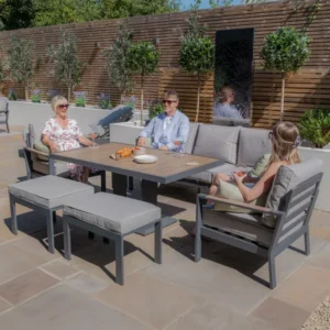 Oak Garden Land - Vancouver 3 Seat Aluminium Sofa Set with Rising Table & 2 Stools - Dove Grey