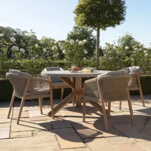 Oak Garden Land - Martinique Rope Weave 4 Seat Round Dining Set