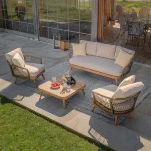Oak Garden Land - Bali Rope Weave 3 Seat Sofa Set with Large Square Coffee Table