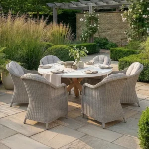 Oak Garden Land - Antigua 6 Seat Round Dining Set with Oxford Heritage Rattan Dining Chairs
