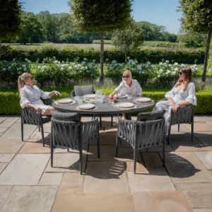Oak Garden Land - Milan Rope Weave 6 Seat Oval Dining Set with Lazy Susan - Charcoal