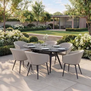 Oak Garden Land - Outdoor Fabric Ambition 6 Seat Oval Dining Set - Oatmeal