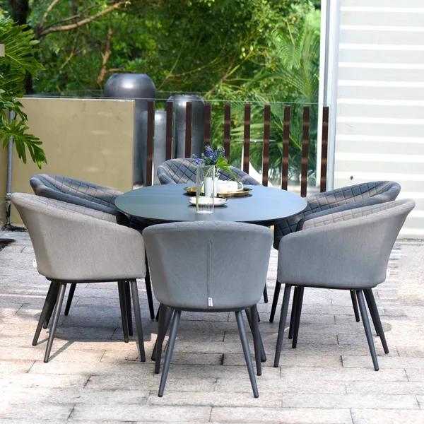 Oak Garden Land - Outdoor Fabric Ambition 6 Seat Oval Dining Set - Flanelle
