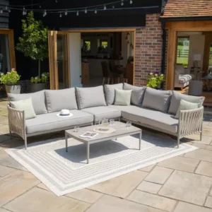 Oak Garden Land - Milan Rope Weave Large Rectangular Corner with Coffee Table - Cool Linen