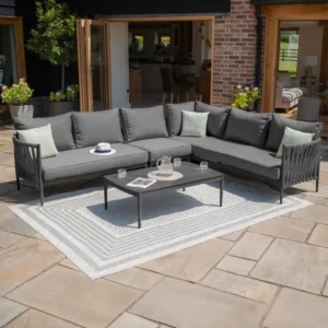 Oak Garden Land - Milan Rope Weave Large Corner with Rectangular Coffee Table - Charcoal