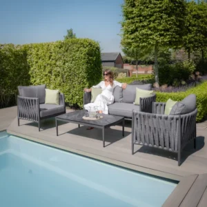 Oak Garden Land - Milan Rope Weave 2 Seat Sofa Set with Rectangular Coffee Table - Charcoal