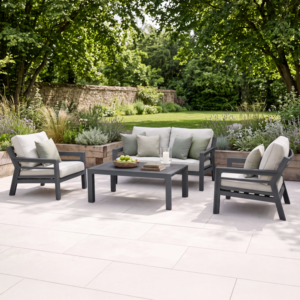 Oak Garden Land - New York 2 Seat Aluminium Sofa Set with Ceramic Glass Coffee Table - Dove Grey