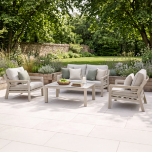 Oak Garden Land - New York 2 Seat Aluminium Sofa Set with Ceramic Glass Coffee Table - Latte