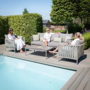 Oak Garden Land - Milan Rope Weave 3 Seat Sofa Set with Rectangular Coffee Table - Cool Linen