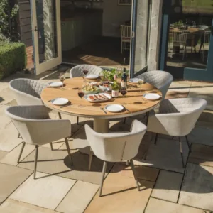 Oak Garden Land - Sicily Teak 6 Seat Round Dining Set with Ambition Dining Chairs - Latte