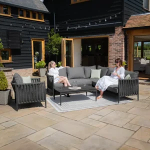 Oak Garden Land - Milan Rope Weave Small Corner with Rectangular Coffee Table & Armchair - Charcoal