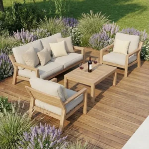 Oak Garden Land - New York 2 Seat Wood Effect Aluminium Sofa Set - Almond