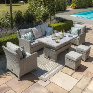 Oak Garden Land - Oxford Sofa Rattan Dining Set with Ice Bucket & Rising Table - Ceramic Glass