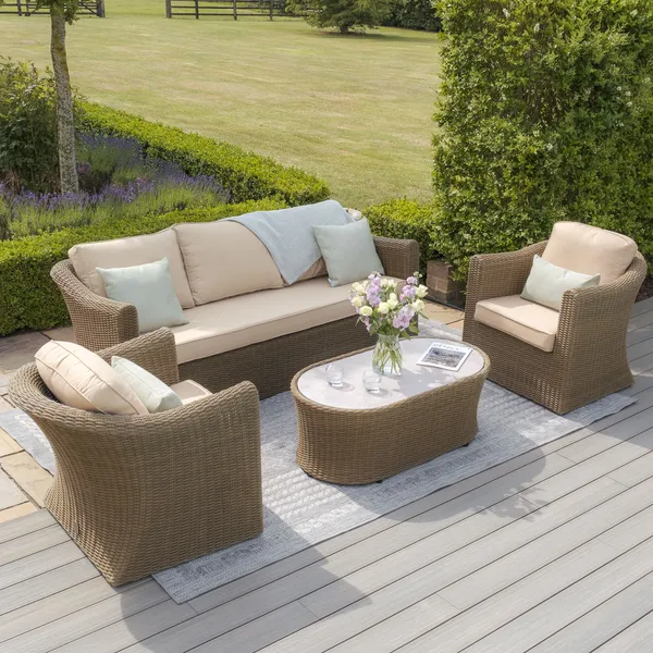 Oak Garden Land - Winchester 3 Seat Rattan Sofa Set - Ceramic Glass