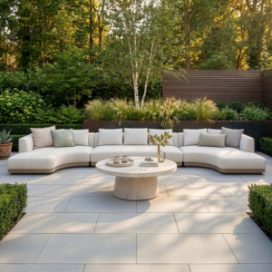 Oak Garden Land - Outdoor Fabric Lyon Large U Shape Sofa Set with Round Table - Pebble