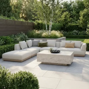 Oak Garden Land - Outdoor Fabric Lyon Left-Handed Large Corner Sofa Set - Pebble