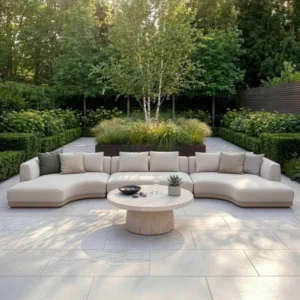Oak Garden Land - Outdoor Fabric Lyon Small U Shape Sofa Set with Round Table - Pebble