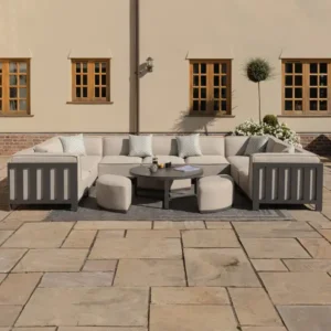 Oak Garden Land - Outdoor Fabric Ibiza U Shape Sofa Set with Round Coffee Table & 3 Footstools - Oatmeal