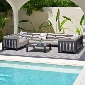 Oak Garden Land - Outdoor Fabric Ibiza U Shape Sofa Set with Square Coffee Table - Oatmeal