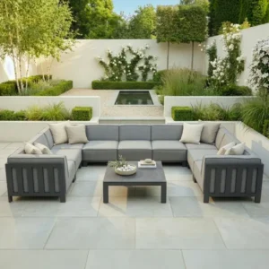 Oak Garden Land - Outdoor Fabric Ibiza U Shape Sofa Set with Square Coffee Table - Zinc Grey