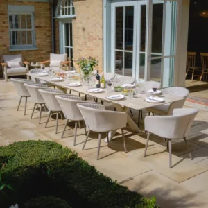 Oak Garden Land - Outdoor Fabric Ambition 8-12 Seat Maxim Extending Dining Set - Latte