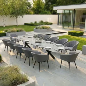 Oak Garden Land - Outdoor Fabric Ambition 8-12 Seat Maxim Extending Dining Set - Zinc Grey