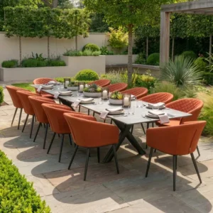 Oak Garden Land - Outdoor Fabric Ambition 8-12 Seat Maxim Extending Dining Set - Terracotta