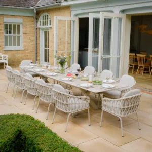 Oak Garden Land - Sicily Open Rope Weave 8-12 Seat Maxim Extending Dining Set - Latte