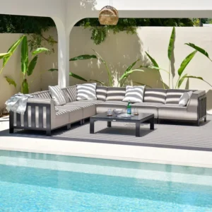 Oak Garden Land - Outdoor Fabric Ibiza Large Corner Sofa Set with Square Coffee Table - Oatmeal