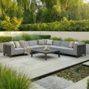 Oak Garden Land - Outdoor Fabric Ibiza Large Corner Sofa Set with Square Coffee Table - Zinc Grey
