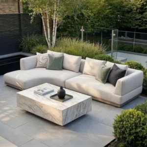 Oak Garden Land - Outdoor Fabric Lyon Left-Handed Small Corner Sofa Set - Pebble
